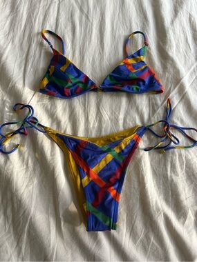 Sommer Swim Riviera Blue Uma Top and Cara Bottoms Triangle Bralette Bikini Set